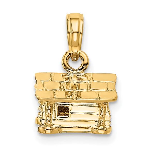 14k Yellow Gold Small 3D Log Cabin Pendant - Picture 3 of 5
